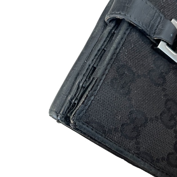 Gucci Jackie Signature Black GG Canvas Compact Wallet Black Leather Trim Used - Picture 8 of 13